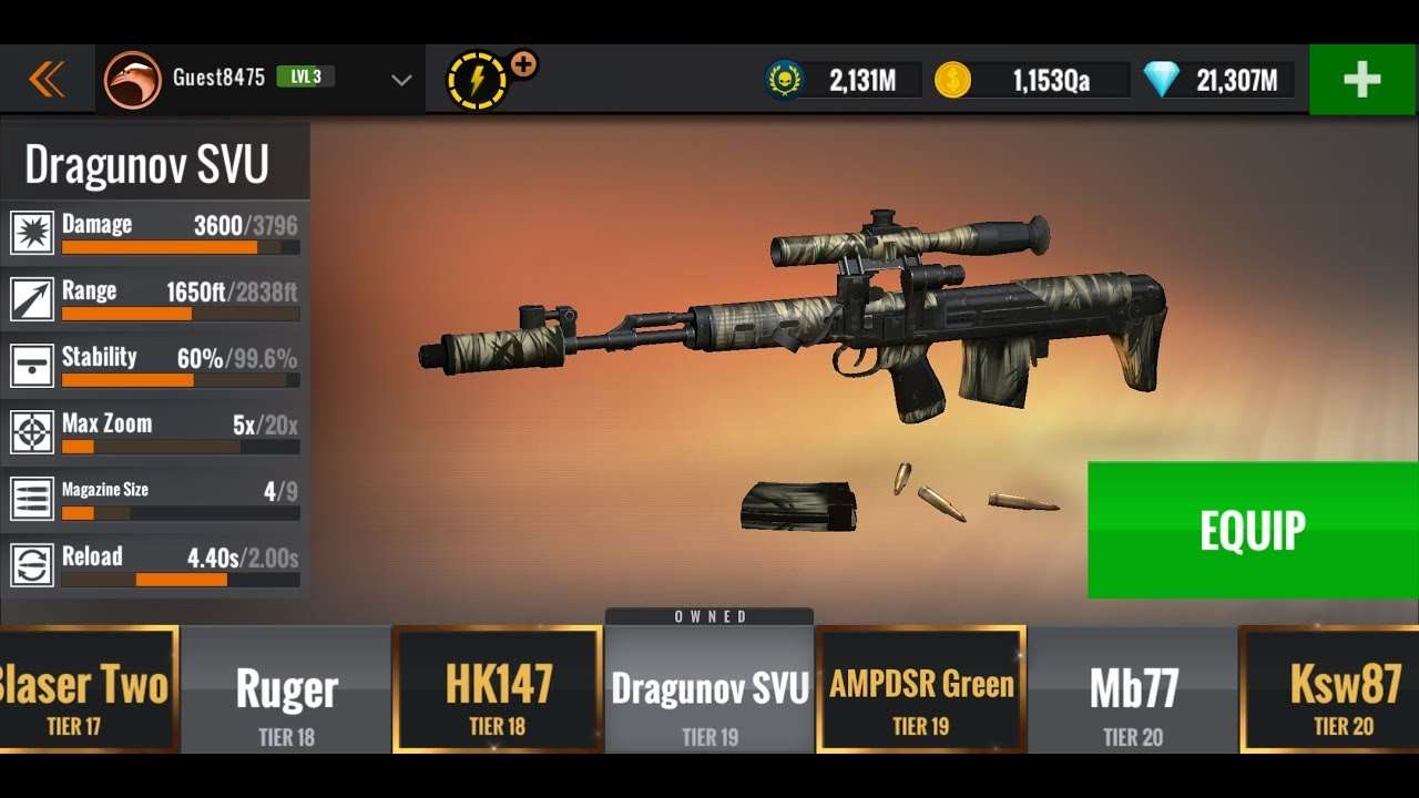 sniper 3d mod apk free shopping